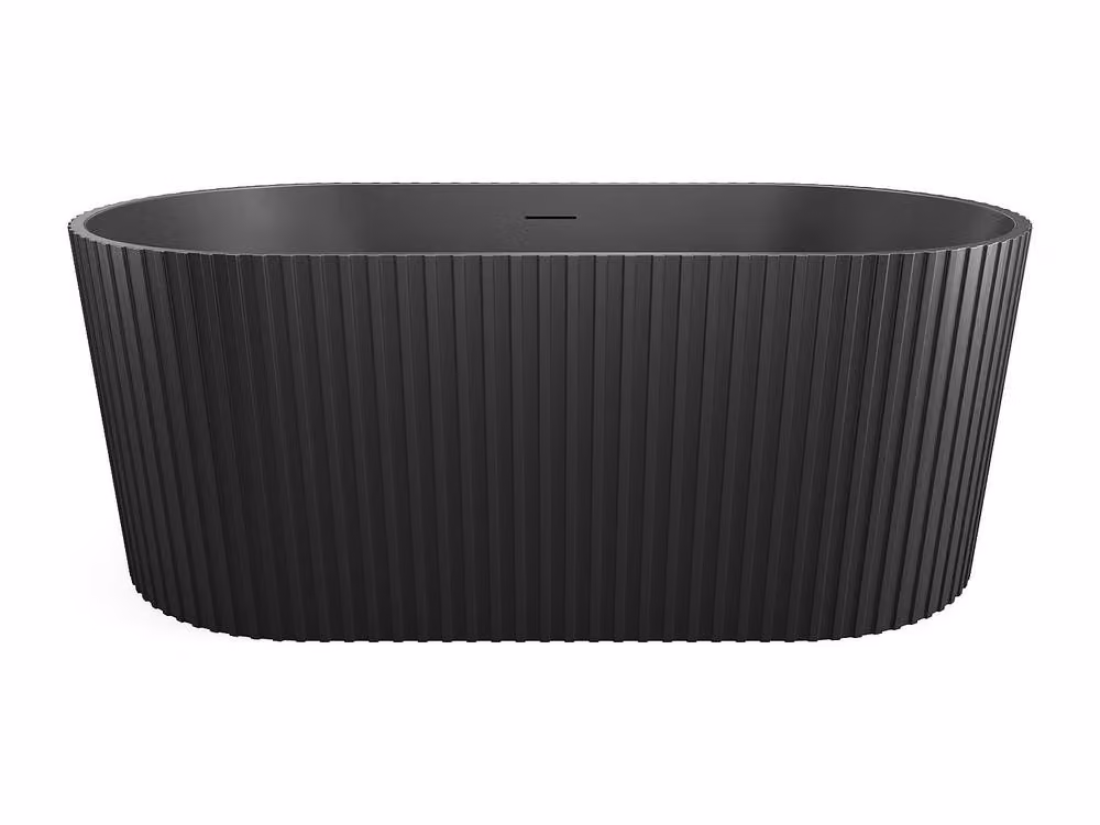 Vente-unique Ribbed Acrylic Oval Freestanding Bathtub in Matte Black, W/D/H: 150 x 75 x 58 cm – 2