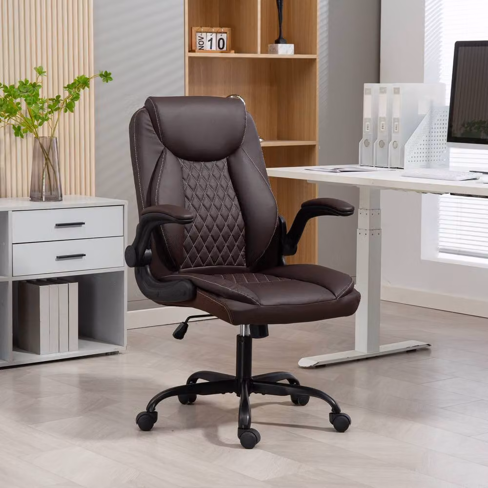 STILVORA Brown Faux Leather Office Chair with Flip-Up Armrests, W/D/H: 65 x 47 x 120 cm – 2