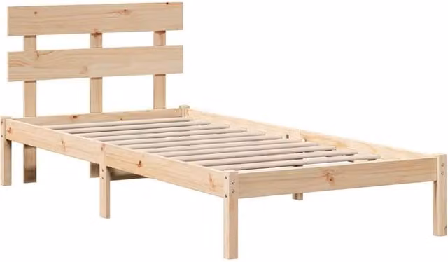 Berkfield Home Solid Wood Pine Bed Frame with Headboard, Light Brown, W: 75 cm, L: 190 cm
