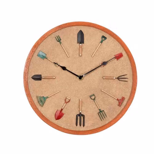 mysmartbuy Rustic Garden Tools Decorative Metal Wall Clock, Diameter: 30 cm, Multicolour and Beige – 2