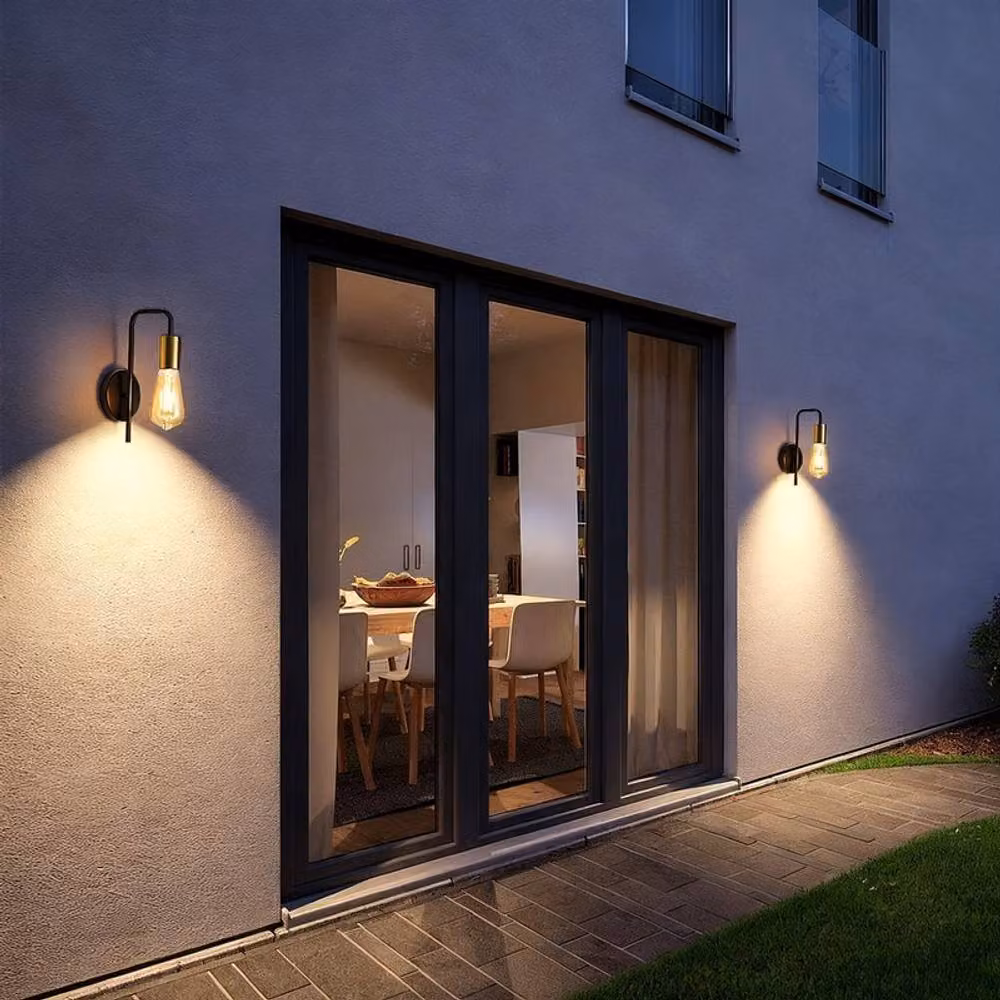 COMELY 2 Pack Vintage Industrial Wall Lights in Black and Gold/Brass with E27 Glass Shades – 2