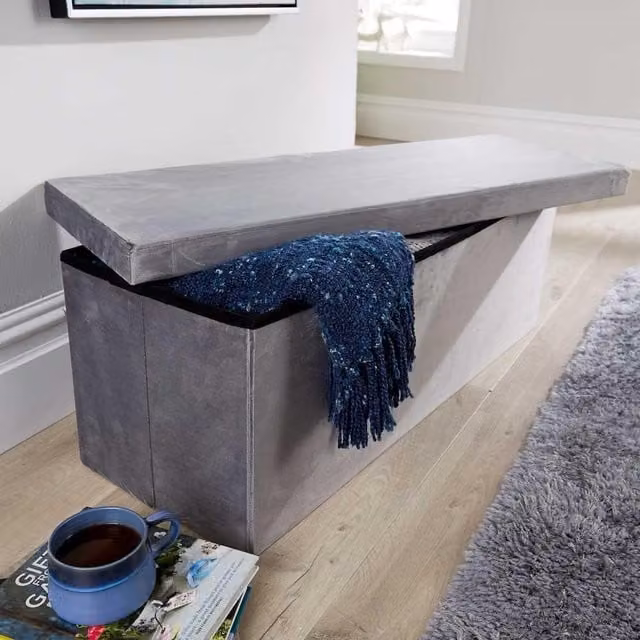 Home Source Extra Large Grey Fabric Upholstered Ottoman