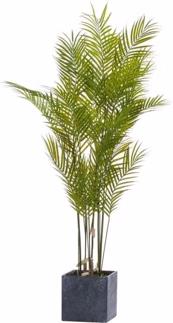 KDMK Large Paradise Faux Palm in a Minimalist Grey Pot, Green