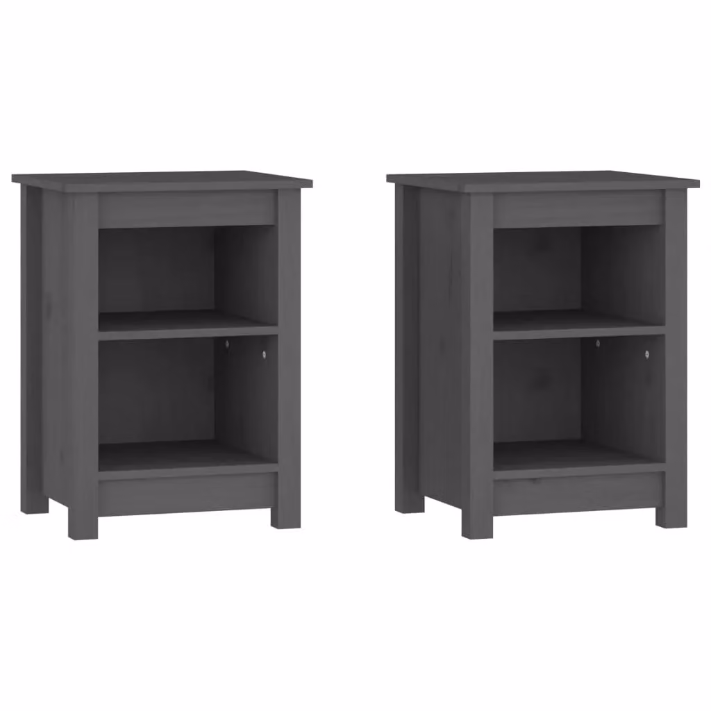 Berkfield Home Set of 2 Grey Solid Wood Pine Bedside Cabinets, W/D/H: 40 x 35 x 55 cm – 2