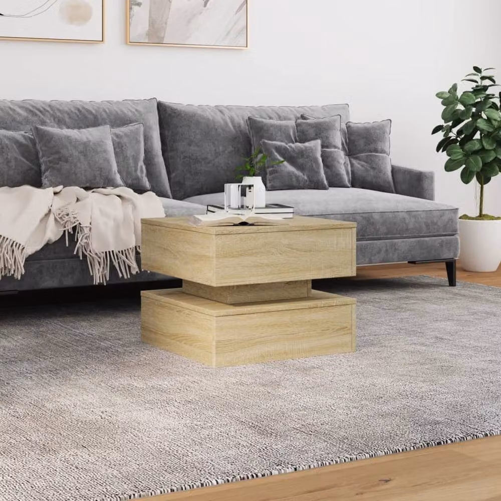 Berkfield Home Modern Square Coffee Table with LED Lights in Sonoma Oak and Beige, W/D/H: 50 x 50 x 40 cm – 3