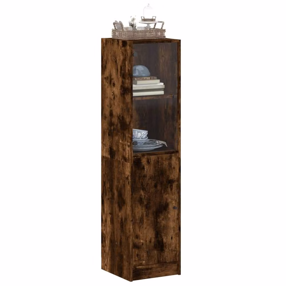 Berkfield Home Modern Highboard with Glass Doors in Smoked Oak Brown, W/D/H: 35 x 37 x 142 cm – 2