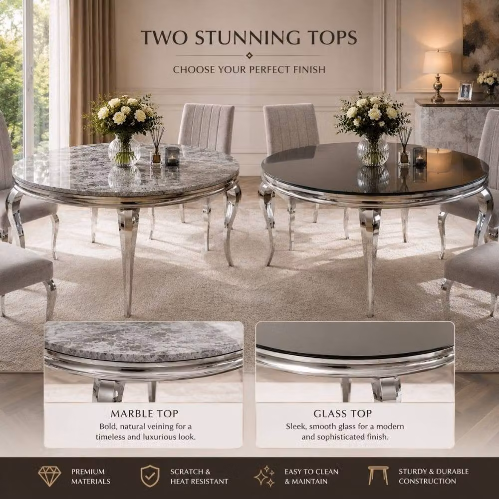 Stratus Interiors Louis Premium Marble Dining Table in Grey, W: 180 cm, D: 90 cm, H: 74 cm – 2