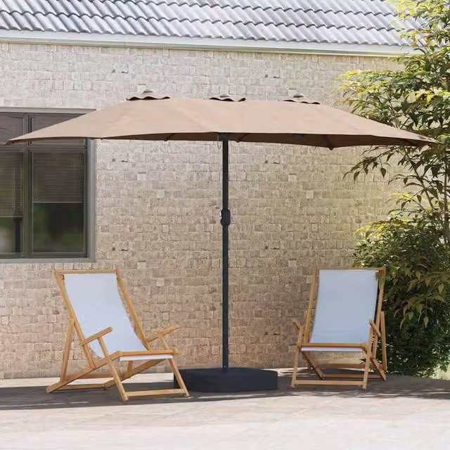 Berkfield Home Modern Folding Garden Parasol in Beige, W/D/H: 385 x 209 x 244 cm