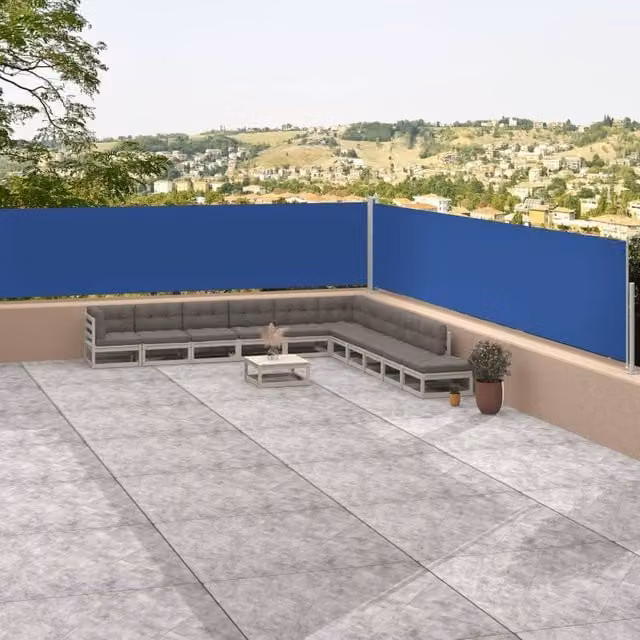 Berkfield Home Blue Retractable Roller Side Awning, W: 117 cm, L: 1200 cm