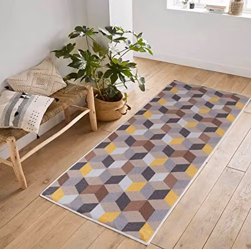 Serdim Rugs Havana Non-Slip Washable Kitchen Floor Mat, Gold and Multicolour, W: 57 cm, L: 90 cm