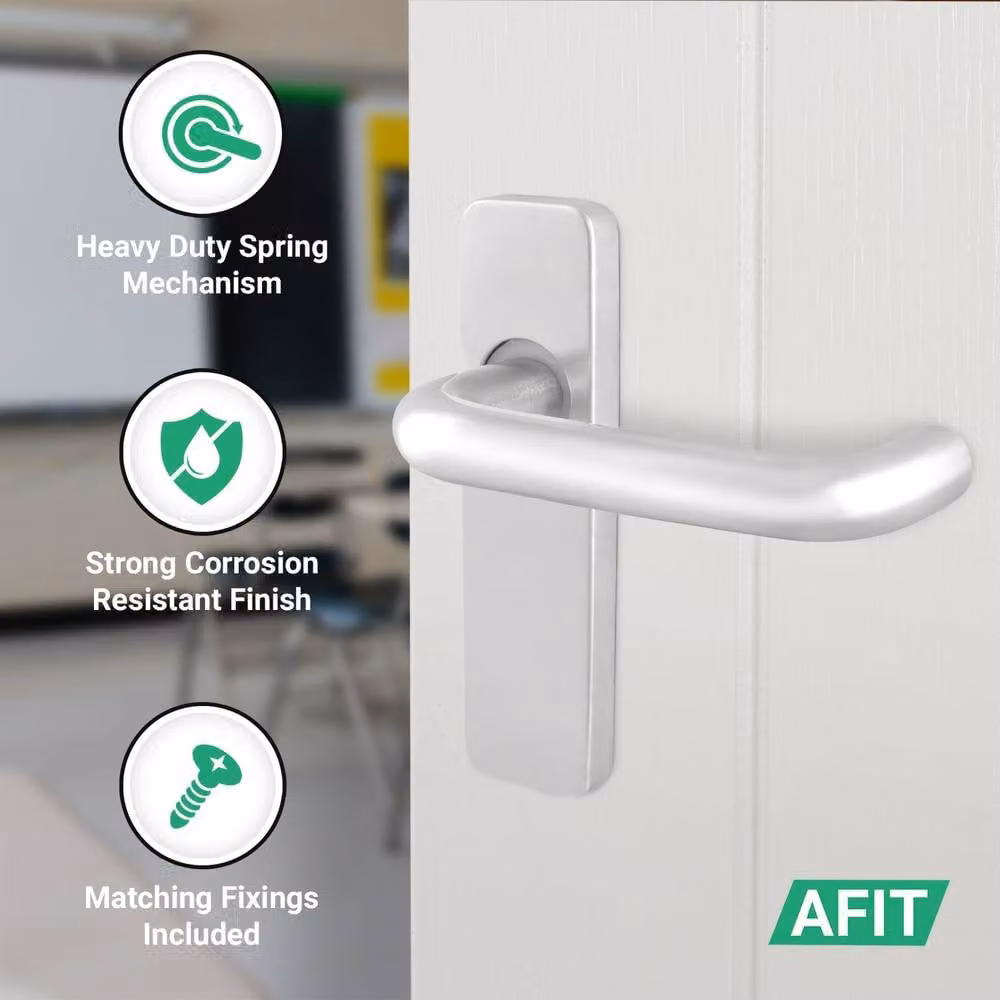 AFIT Satin Steel Return to Door Lever Backplate and Latch 64mm Hinge Kit in Silver, W/D/H: 150 x 150 x 150 mm – 2