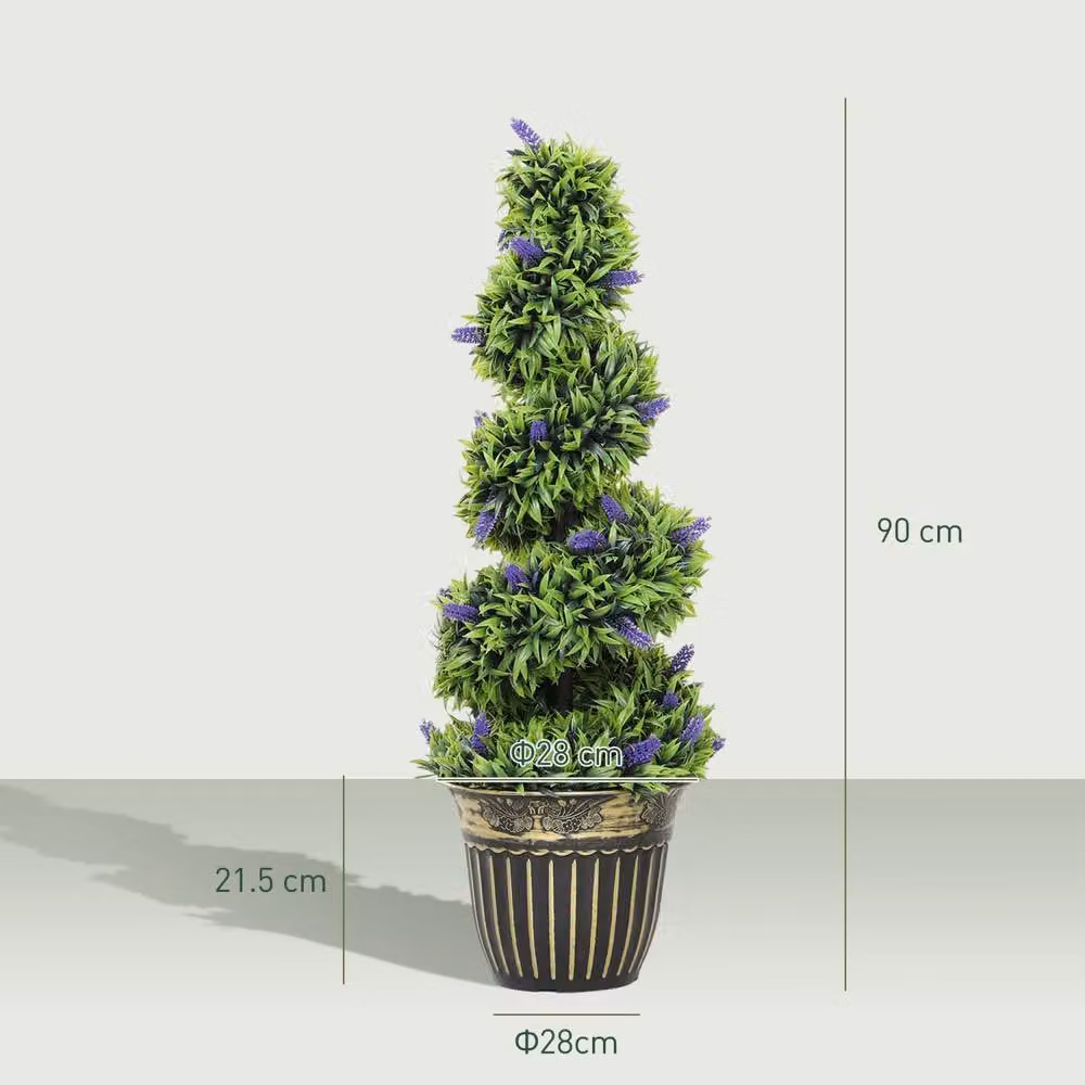 Wyld Haus Set of 2 Artificial Lavender Style Spiral Topiary Trees, Height: 90 cm, Dark Green – 4