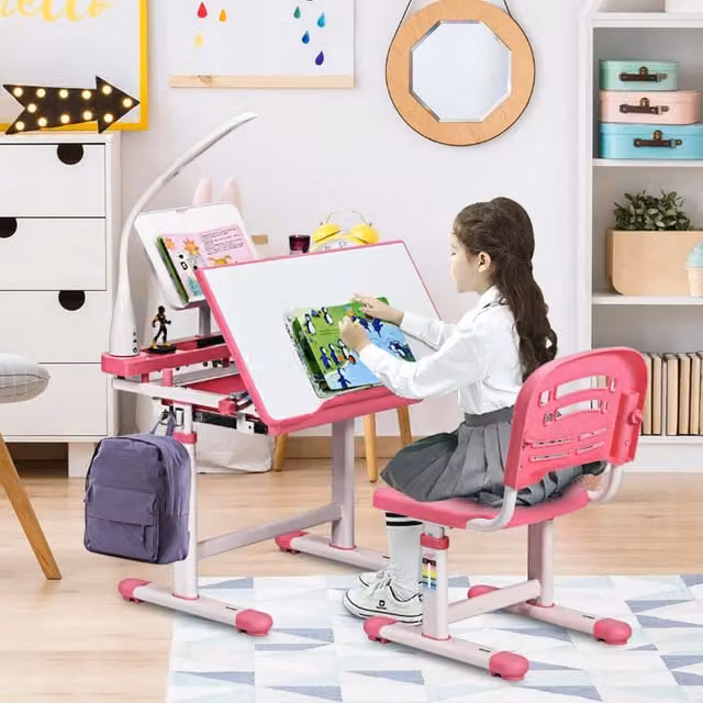 Costway Kids Study Desk and Chair Set in Pink