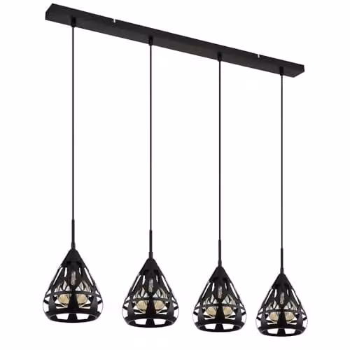 Netlighting Hassan Bar Pendant Ceiling Light in Black with 4x E27 Bulbs