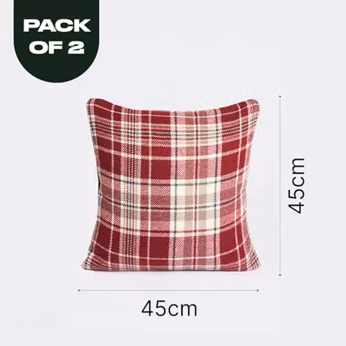 OHS Set of 2 Red Woven Dorset Check Square Cushions, W/D/H: 45 x 45 x 45 cm – 6