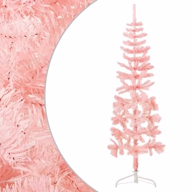Berkfield Home Slim Artificial Half Christmas Tree with Stand, Pink, Height: 150 cm – 1