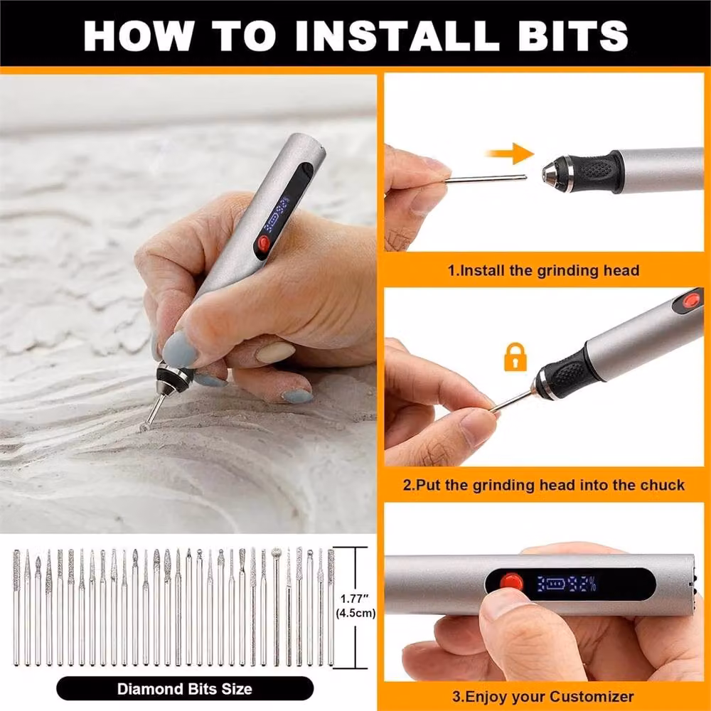 Nordara Cordless Electric Engraving Pen with 31 Bit Mini DIY Tool Set in Silver – 5