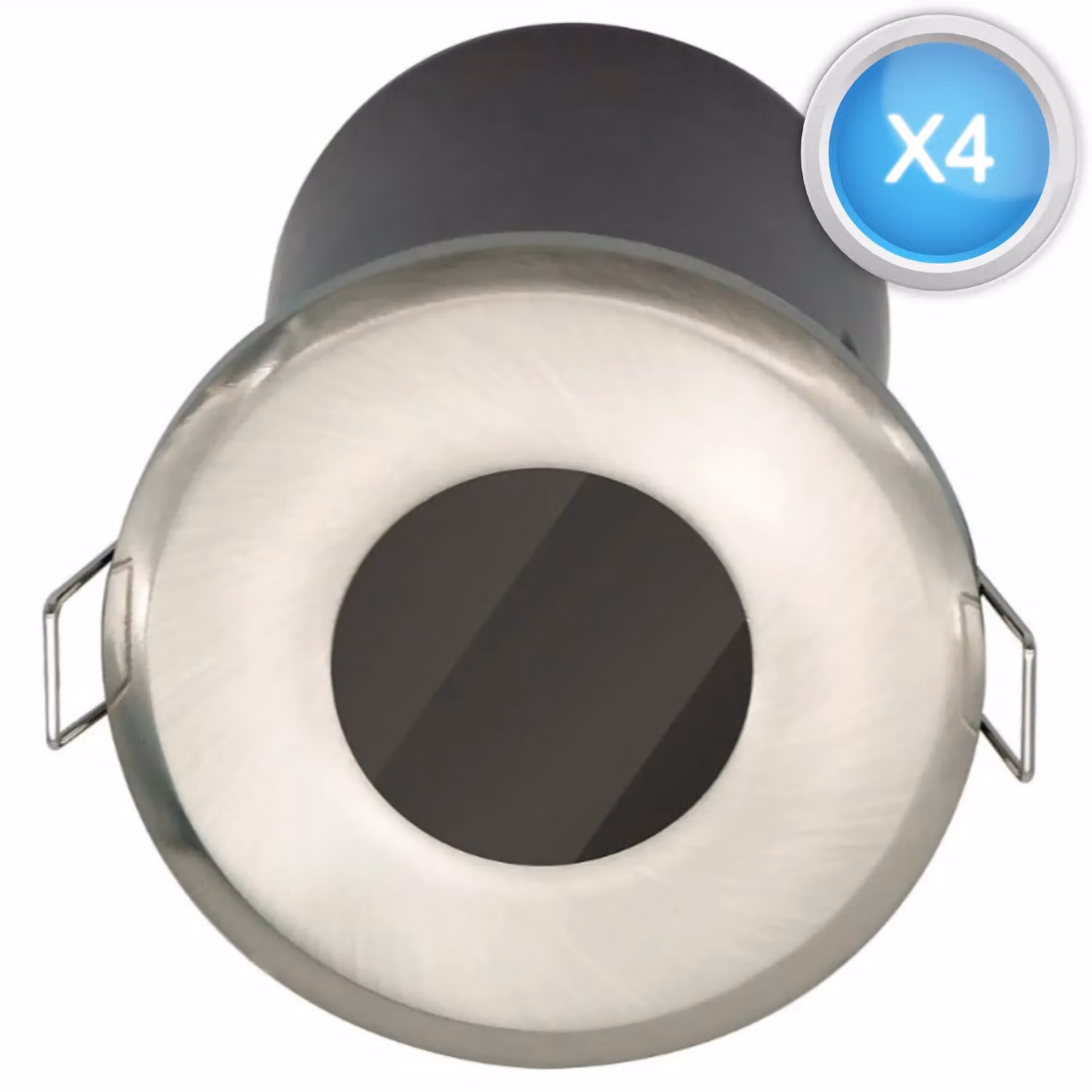 First Choice Lighting Set of 4 Silver Recessed Bathroom Downlights, IP65 Dimmable, Stainless Steel and Glass – 2