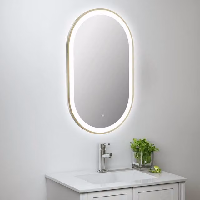 Bathroom Kingdom Martha Oval LED Mirror in Brushed Brass Gold, W: 50 cm, H: 80 cm
