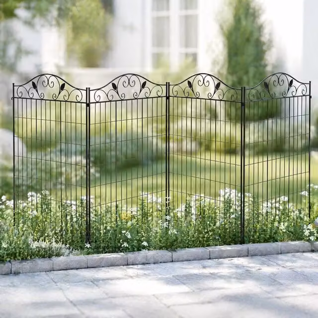 STILVORA 4-Panel Steel Garden Fence in Black