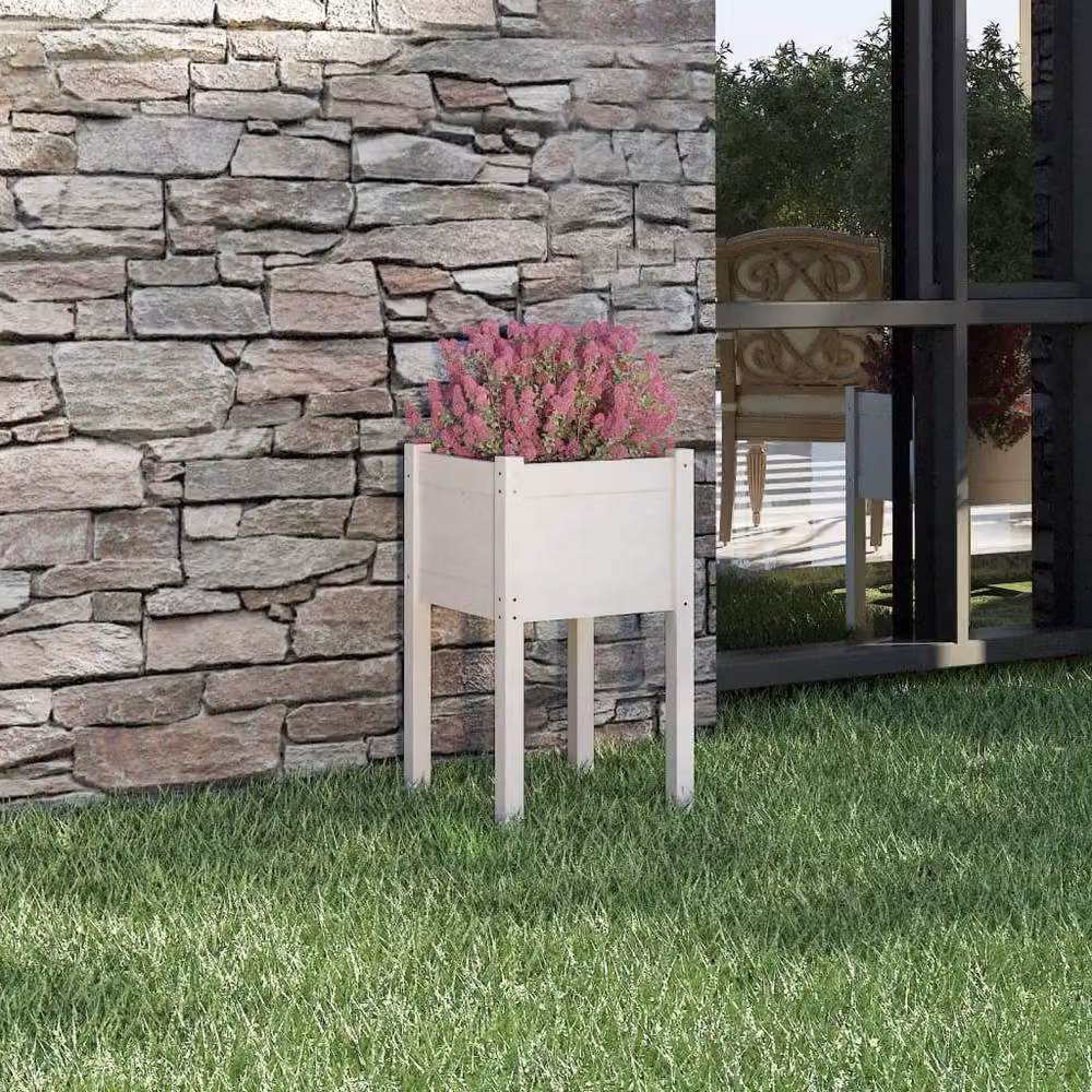 Berkfield Home White Solid Pinewood Garden Planter, W/D/H: 40 x 40 x 70 cm – 2