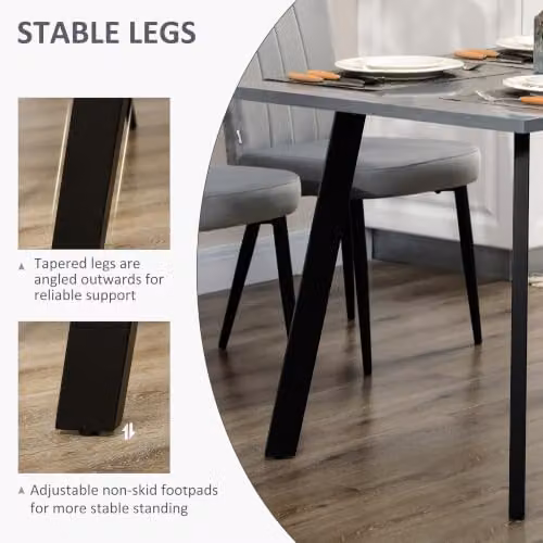HOMCOM Modern Dining Set with Rectangular Table and 2 Velvet Upholstered Chairs in Grey and Black – 3