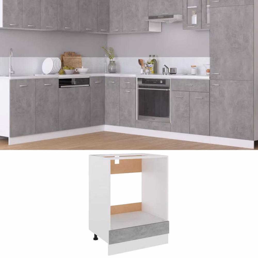 Berkfield Home Oven Cabinet in Concrete Grey, W/D/H: 60 x 46 x 81.5 cm – 2