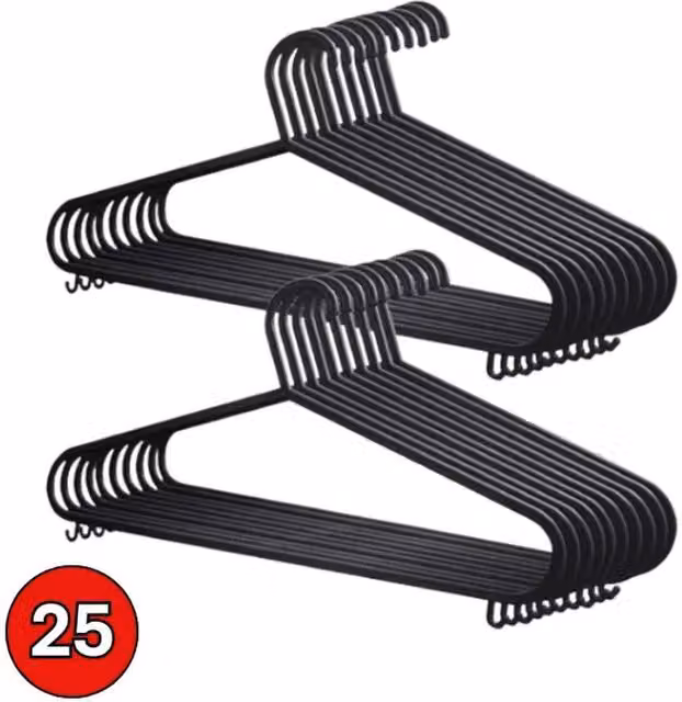 VOGREX 25-Piece Black Slim Plastic Clothes Hangers with Trouser Bar – 1
