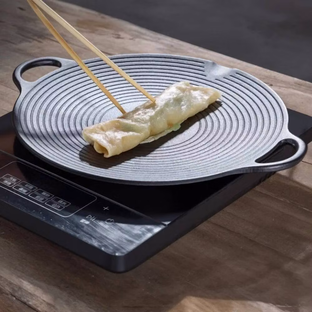 Kelvenix Uncoated Round Cast Iron Frying Pan, Black, W: 43 cm, D: 35 cm, H: 2.5 cm – 5