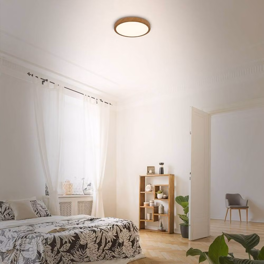 Briloner Wood Effect LED Ceiling Light, Brown, 16W, 2000lm, 3000K, Diameter: 28 cm – 3