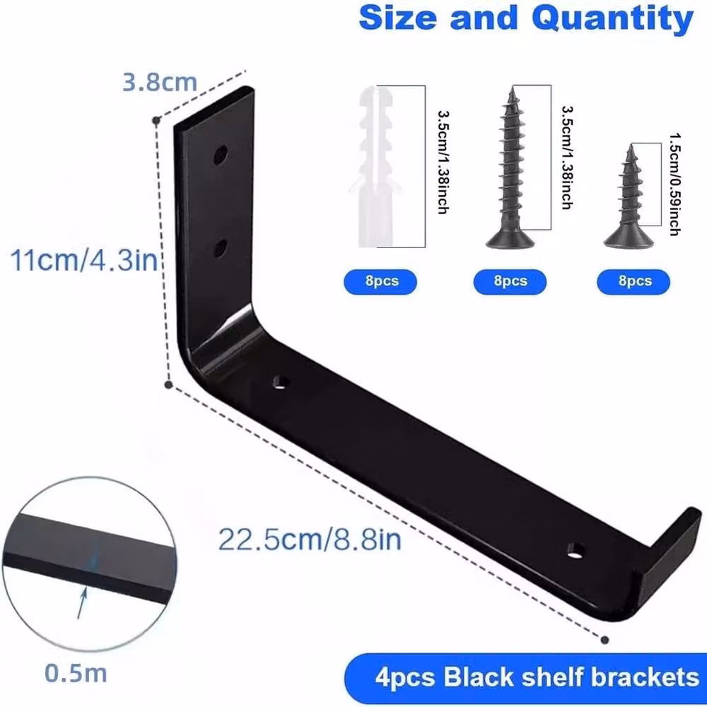 NESTLUNE 4-Piece Pack of Rustic Steel Scaffold Board Shelf Brackets in Matt Black – 2