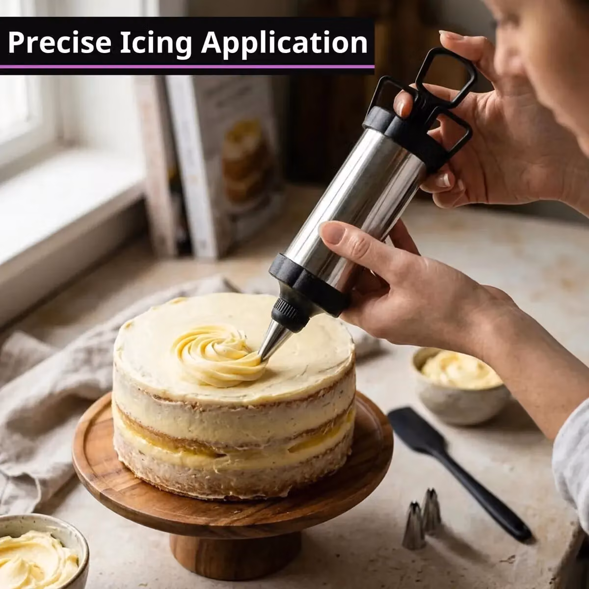 Orsina Icing Set with 4 Stainless Steel Nozzles and Spatula in Silver and Black – 5