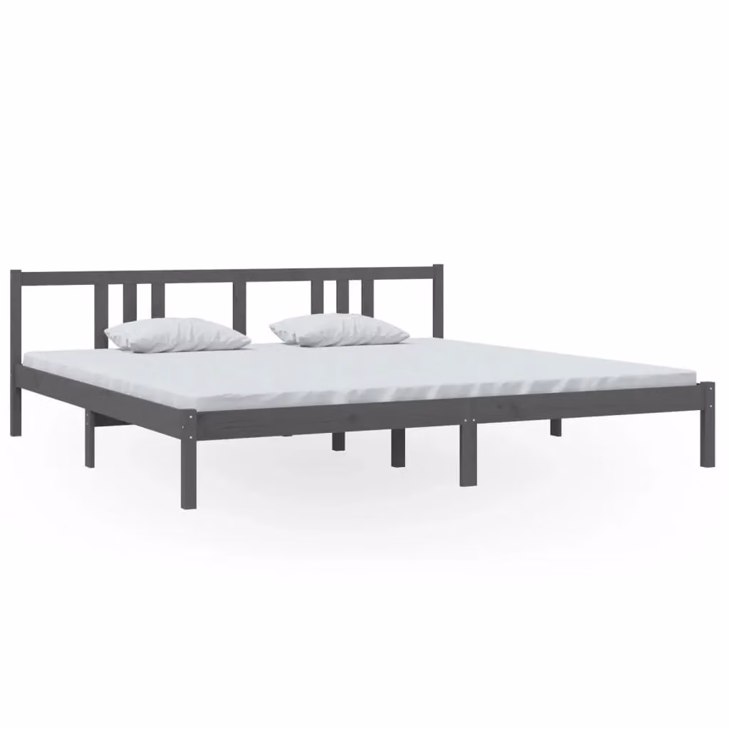 Berkfield Home Modern Grey Solid Pine Wood Bed Frame W/D/H: 200 x 200 cm – 2