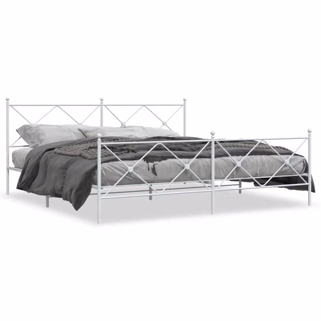 Berkfield Home Metal Bed Frame with Footboard, White, W/D/H: 193 x 203 cm – 2