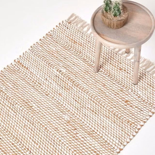 Homescapes Horizon Herringbone Hemp Chindi Rug in Grey and White, W/D/H: 90 x 150 x 1 cm