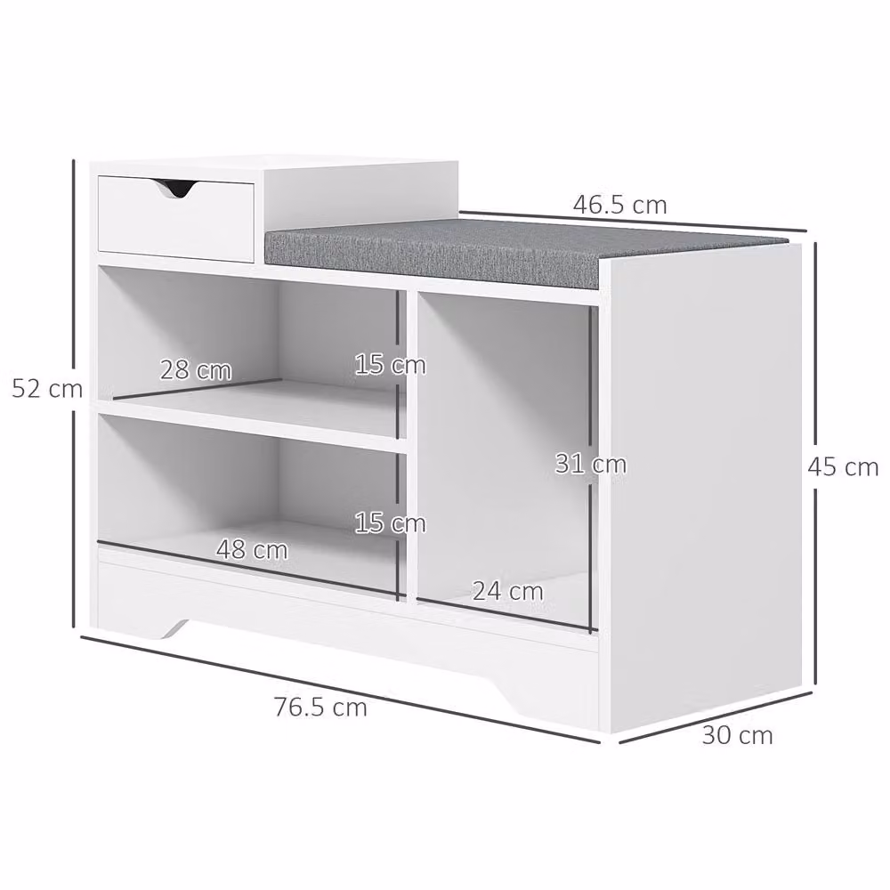 STILVORA Shoe Bench with Seat and Drawer in White – 2