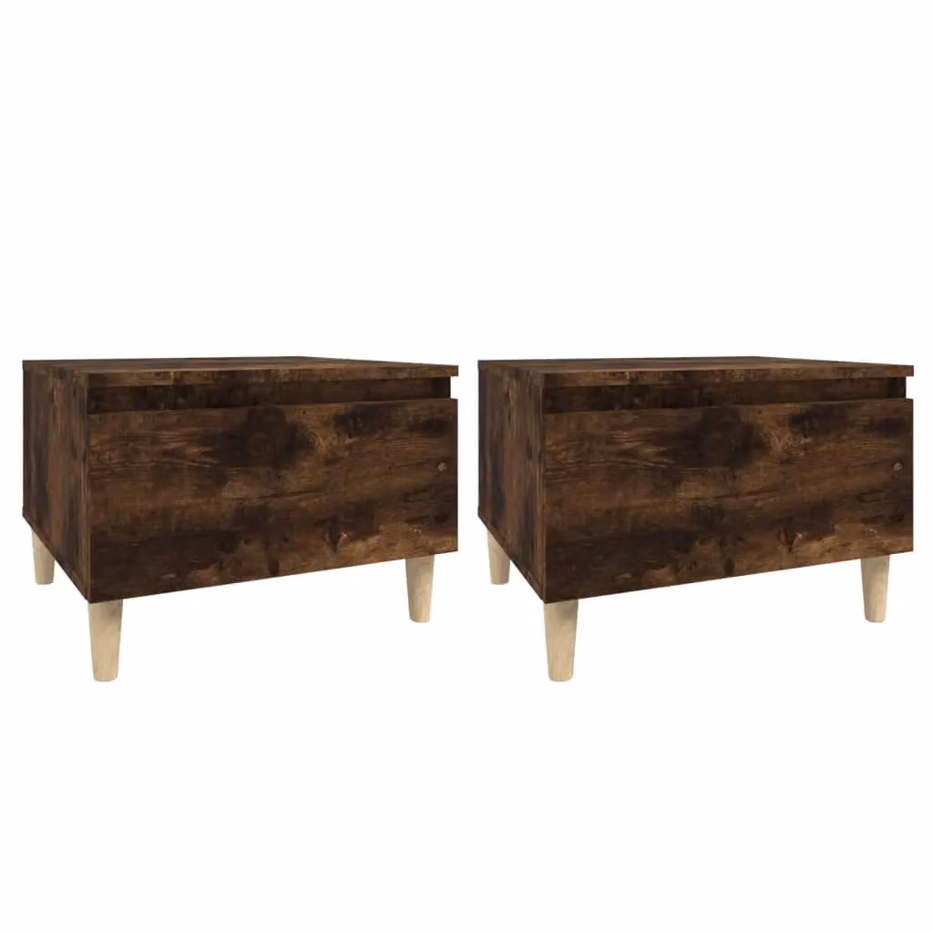 Berkfield Home Set of 2 Scandinavian Style Side Tables in Brown Oak, W/D/H: 50 x 46 x 35 cm – 1