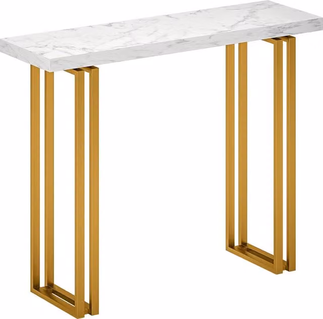 HOMCOM Modern Console Table with Faux Marble Top and Gold Accents, White, W: 100 cm, D: 30 cm, H: 78.5 cm – 1