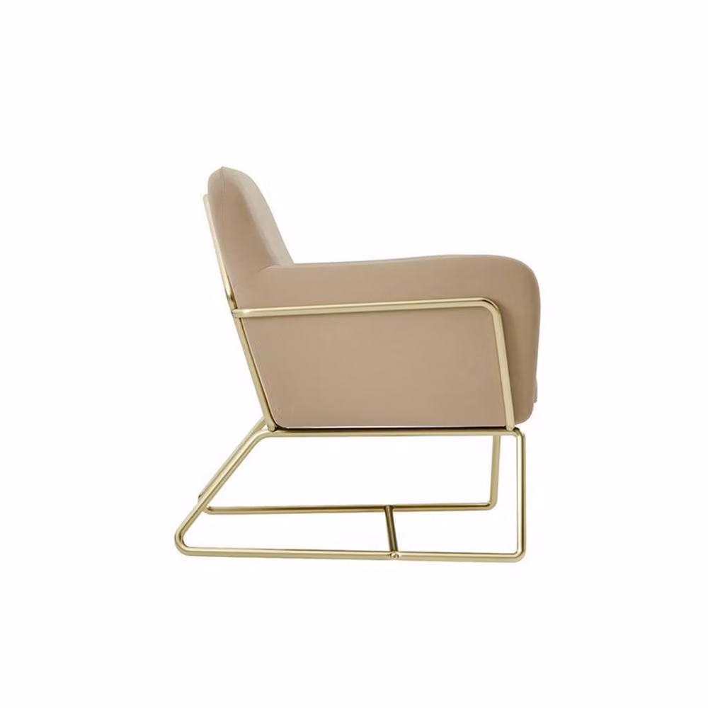 LPD Charles Beige Velvet Fabric Armchair with Gold Metal Frame, W: 75.5 cm, D: 66 cm, H: 76.5 cm – 3
