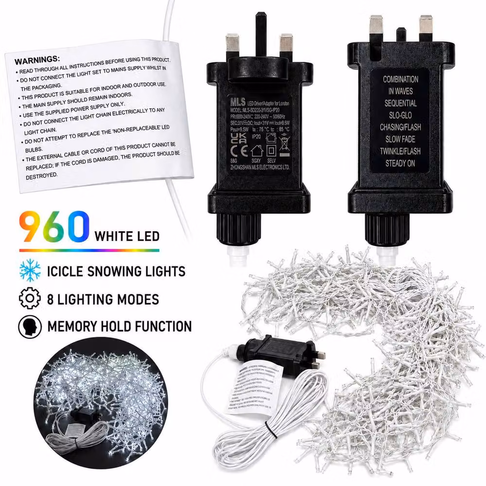 Spot On Dealz 960 LED Cool White Snowing Icicle Christmas Lights for Indoor and Outdoor Use – 2