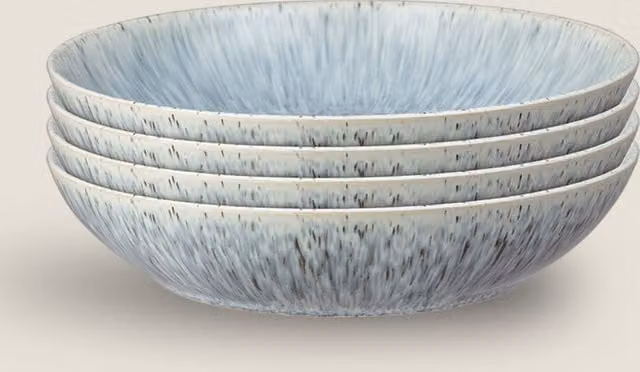 Denby Halo Speckle Pasta Bowls Set of 4 in Blue Mix Stoneware