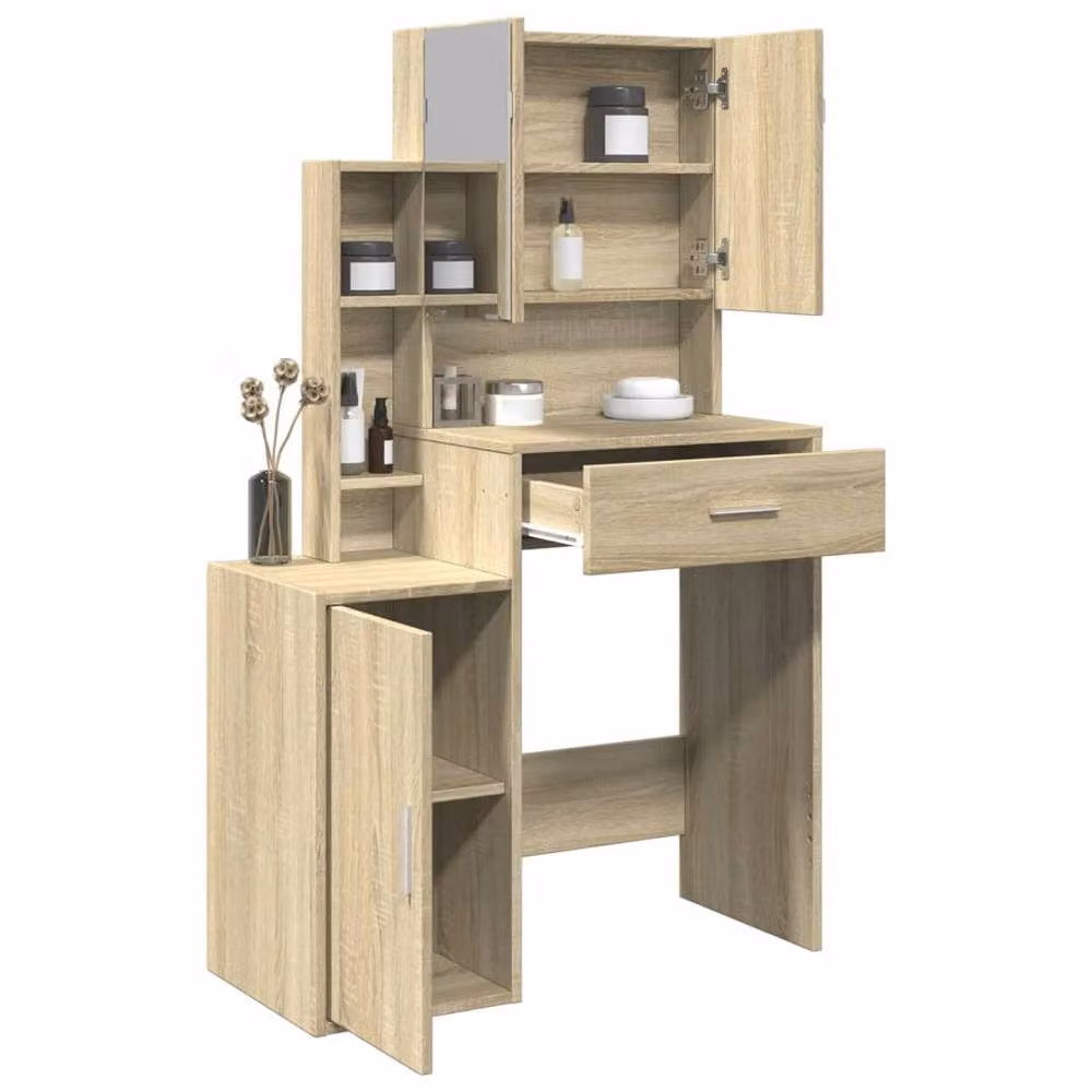 Berkfield Home Beautiful Dressing Table with Cabinet in Sonoma Oak and Light Brown, W/D/H: 80 x 35 x 132 cm – 2
