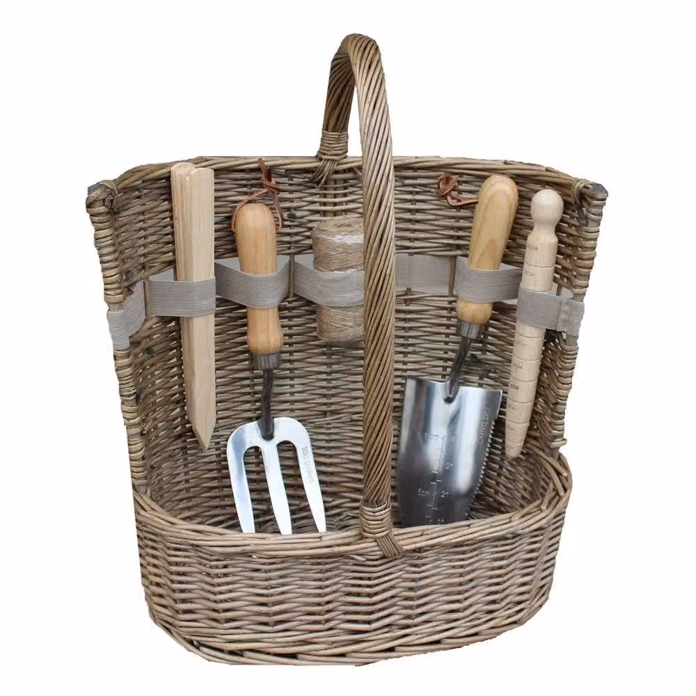 Red Hamper Antique Wash Deluxe Garden Tool Basket Set of 2 in Grey, Red and Brown with Handles – 3