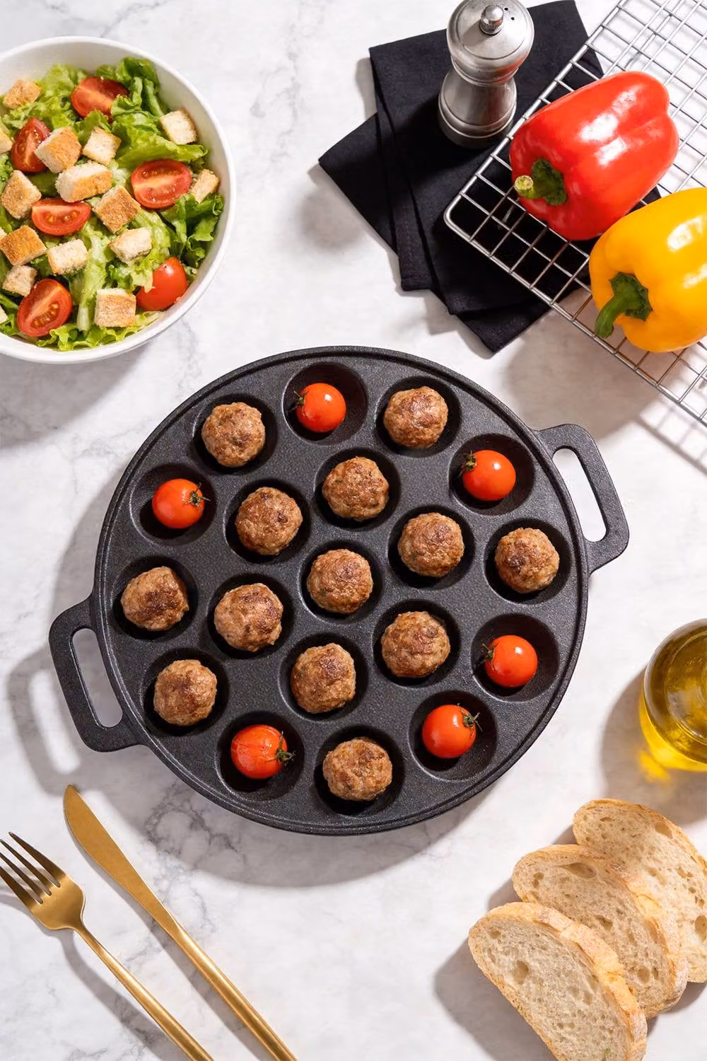 Garden Sanctuary Non-stick 19-hole Cast Iron Aebleskiver Pan in Black – 2