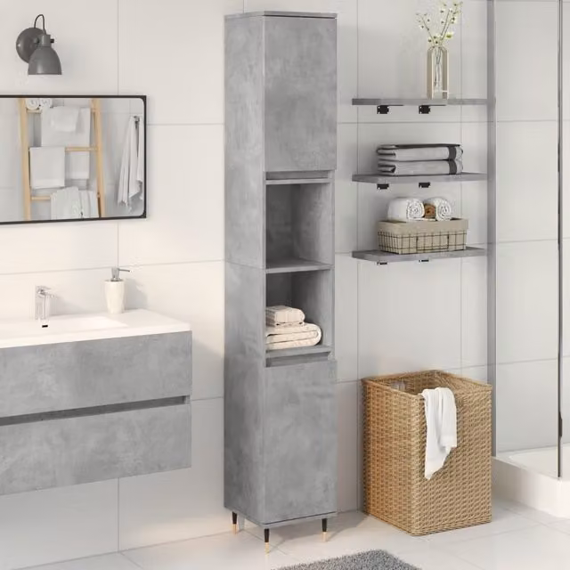 Berkfield Home Industrial Bathroom Cabinet in Concrete Grey, W/D/H: 30 x 30 x 190 cm – 1