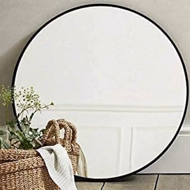 Biznest Round Black Wall Mounted Aluminium and Glass Mirror