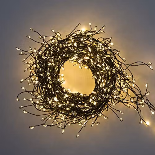 The Christmas Workshop Micro LED Cluster String Lights with Timer, Warm White, 480 Lights, Copper – 1