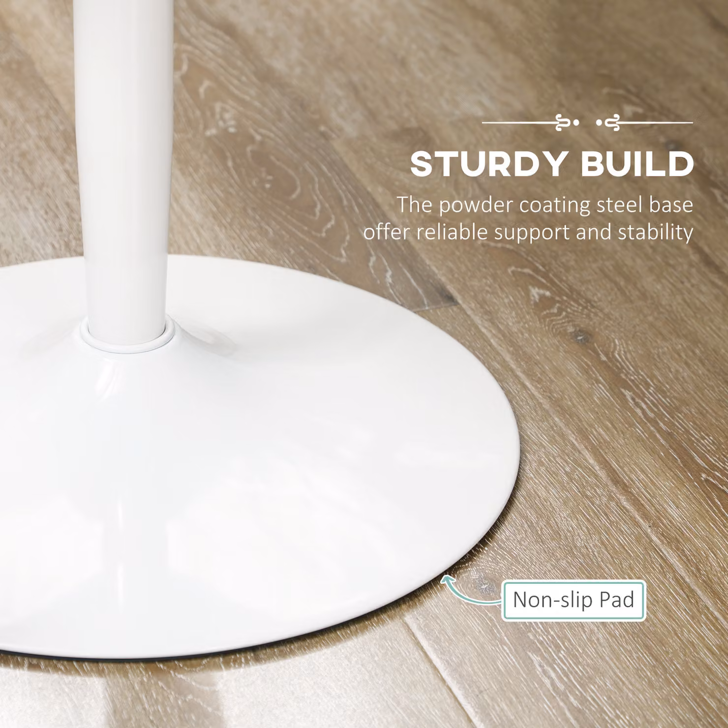 HOMCOM Modern Round Dining Table with Metal Central Column in White – 3