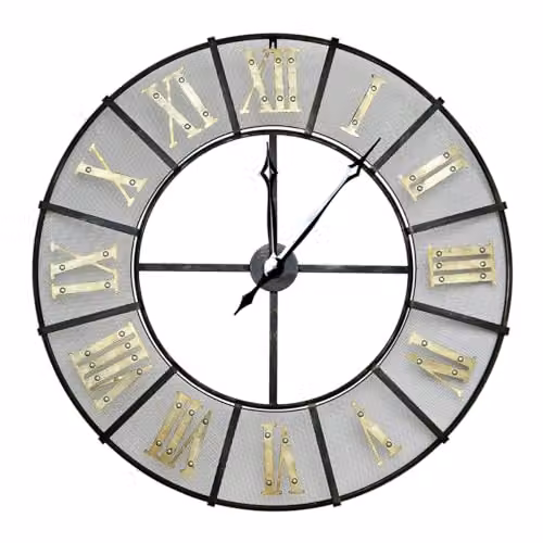Charles Bentley Wrought Iron Outdoor Garden Wall Clock in Black and Antique Brass, H 87 cm x W 87 cm x D 6 cm – 3