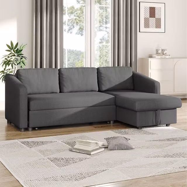 Komore Grey Reversible 3 Seater L-Shape Corner Sofa Bed with Storage and Pull Out Drawer